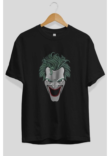 Joker (1) Ön Baskılı Siyah Oversize T-Shirt Bisiklet Yaka Erkek Kadın fiyatları