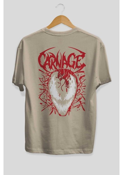 Venom (22) Arka Baskılı Bej Oversize T-Shirt Bisiklet Yaka Pamuk Erkek Kadın fiyatları