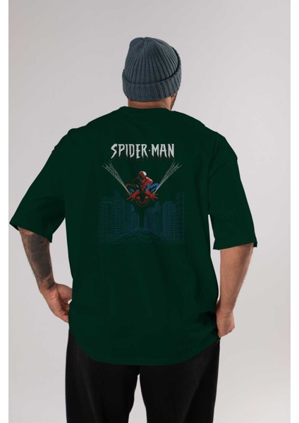 Spiderman (22) Arka Baskılı Zümrüt Yeşili Oversize T-Shirt Bisiklet Yaka Erkek Kadın