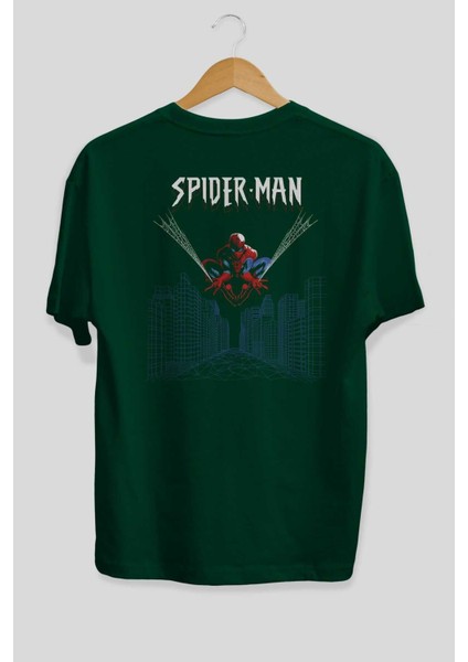 Spiderman (22) Arka Baskılı Zümrüt Yeşili Oversize T-Shirt Bisiklet Yaka Erkek Kadın fiyatları