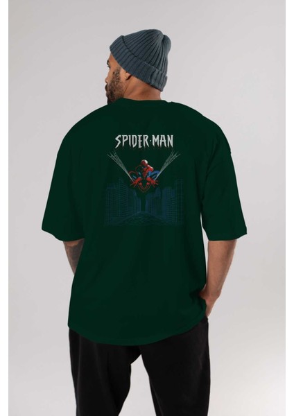 Spiderman (22) Arka Baskılı Zümrüt Yeşili Oversize T-Shirt Bisiklet Yaka Erkek Kadın indirimleri