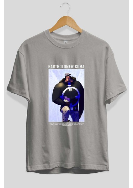 Bartholomew Kuma Ön Baskılı Gri Oversize T-Shirt Unisex Erkek Kadın Bisiklet Yaka fiyatları