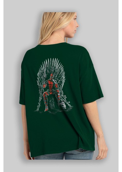 Deadpool (6) Arka Baskılı Zümrüt Yeşili Oversize T-Shirt Bisiklet Yaka Erkek Kadın fırsatları
