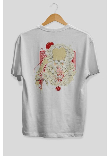 It (2) Arka Baskılı Beyaz Oversize T-Shirt Bisiklet Yaka Pamuk Erkek Kadın fiyatları