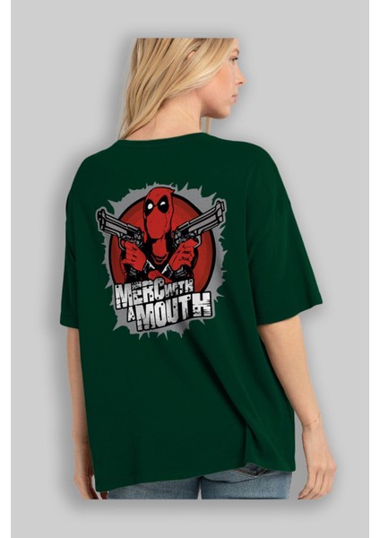 Deadpool (13) Arka Baskılı Zümrüt Yeşili Oversize T-Shirt Bisiklet Yaka Erkek Kadın fırsatları