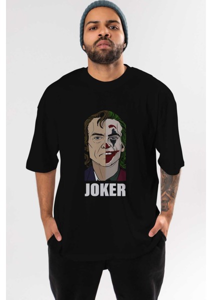 Joker (8) Ön Baskılı Siyah Oversize T-Shirt Bisiklet Yaka Erkek Kadın