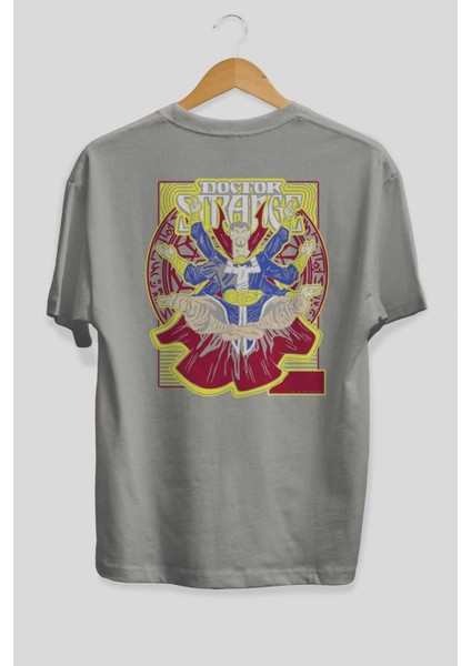 Doctor Strange (1) Arka Baskılı Gri Oversize T-Shirt Bisiklet Yaka Pamuk Erkek Kadın