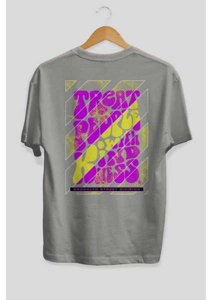Treat People Arka Baskılı Gri Oversize T-Shirt Unisex Erkek Kadın Bisiklet Yaka fiyatları