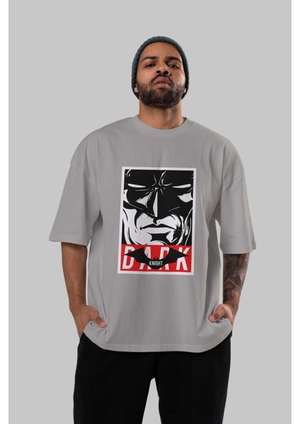 Batman (23) Ön Baskılı Gri Oversize T-Shirt Bisiklet Yaka Pamuk Erkek Kadın indirimleri