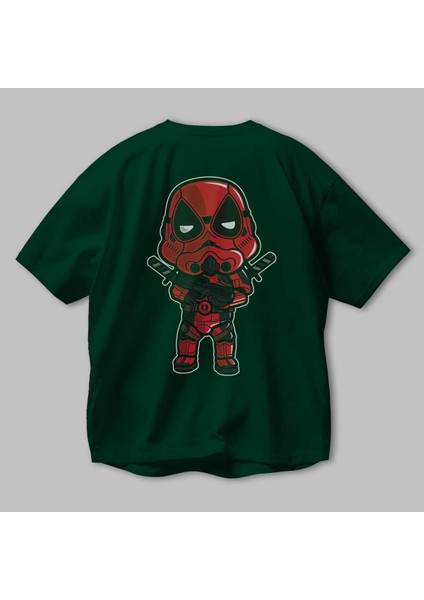 Deadpool (22) Arka Baskılı Zümrüt Yeşili Oversize T-Shirt Bisiklet Yaka Erkek Kadın modelleri
