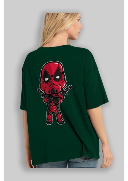 Deadpool (22) Arka Baskılı Zümrüt Yeşili Oversize T-Shirt Bisiklet Yaka Erkek Kadın fırsatları