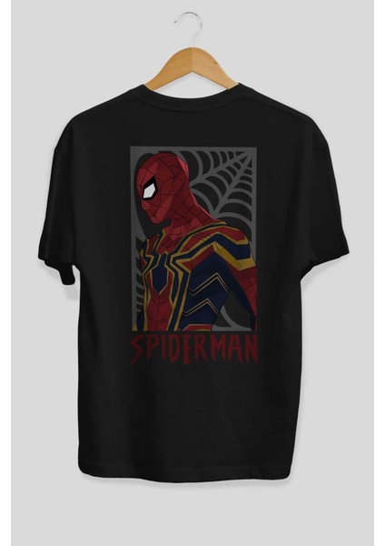 Spiderman (8) Arka Baskılı Siyah Oversize T-Shirt Bisiklet Yaka Pamuk Erkek Kadın fiyatları