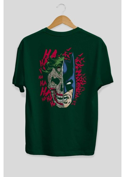 Joker Batman Arka Baskılı Zümrüt Yeşili Oversize T-Shirt Bisiklet Yaka Erkek Kadın fiyatları