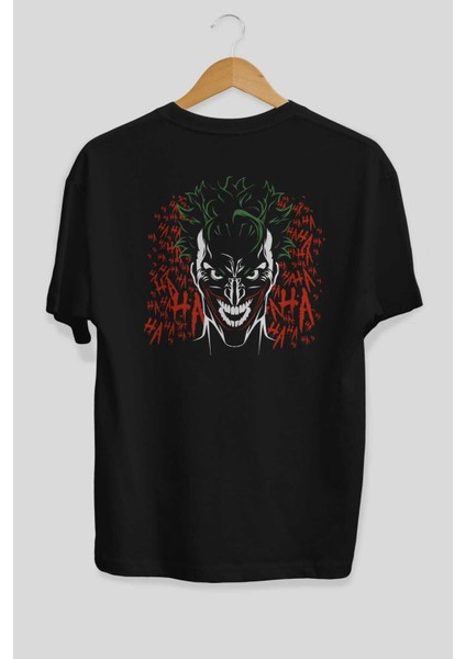 Joker (5) Arka Baskılı Siyah Oversize T-Shirt Bisiklet Yaka Pamuk Erkek Kadın fiyatları