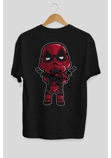 Deadpool (22) Arka Baskılı Siyah Oversize T-Shirt Bisiklet Yaka Pamuk Erkek Kadın fiyatları