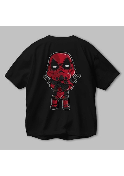 Deadpool (22) Arka Baskılı Siyah Oversize T-Shirt Bisiklet Yaka Pamuk Erkek Kadın modelleri