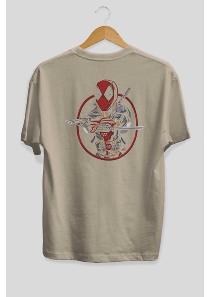 Deadpool (5) Arka Baskılı Bej Oversize T-Shirt Bisiklet Yaka Pamuk Erkek Kadın fiyatları