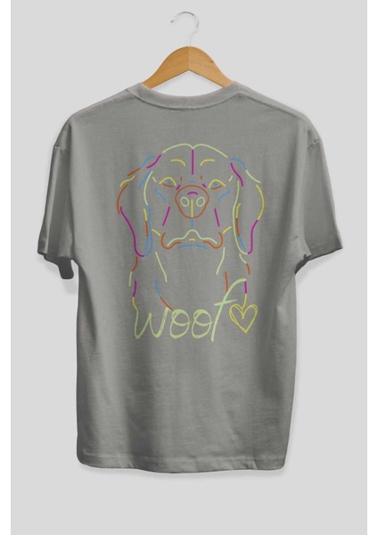 Neon Dog Arka Baskılı Gri Oversize T-Shirt Unisex Erkek Kadın Bisiklet Yaka fiyatları