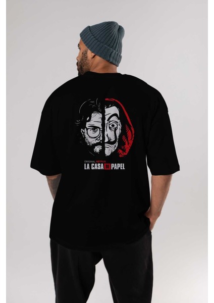 La Casa De Papel (9) Arka Baskılı Siyah Oversize T-Shirt Bisiklet Yaka Pamuk Erkek Kadın indirimleri