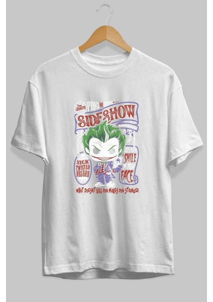 Joker (4) Ön Baskılı Beyaz Oversize T-Shirt Bisiklet Yaka Erkek Kadın fiyatları