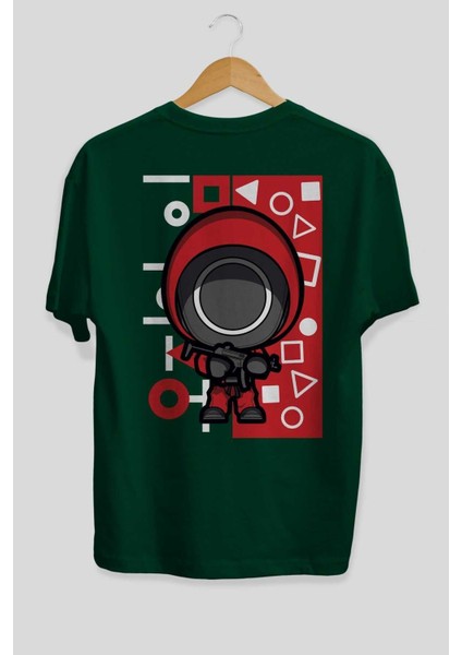 Squid Game (4) Arka Baskılı Zümrüt Yeşili Oversize T-Shirt Bisiklet Yaka Erkek Kadın
