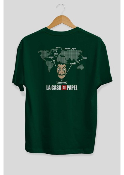 La Casa De Papel Arka Baskılı Zümrüt Yeşili Oversize T-Shirt Bisiklet Yaka Erkek Kadın fiyatları