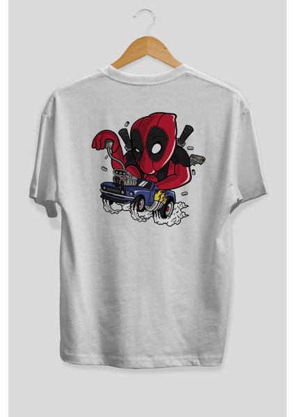 Deadpool (21) Arka Baskılı Beyaz Oversize T-Shirt Bisiklet Yaka Pamuk Erkek Kadın fiyatları