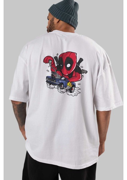Deadpool (21) Arka Baskılı Beyaz Oversize T-Shirt Bisiklet Yaka Pamuk Erkek Kadın indirimleri