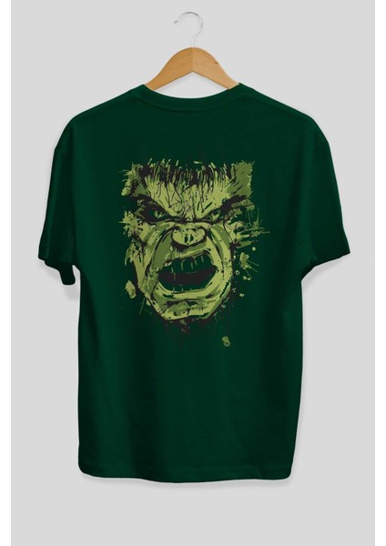 Hulk (4) Arka Baskılı Zümrüt Yeşili Oversize T-Shirt Bisiklet Yaka Erkek Kadın fiyatları