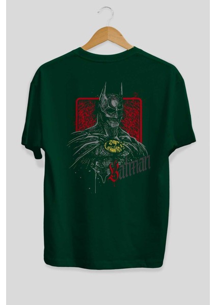Batman (12) Arka Baskılı Zümrüt Yeşili Oversize T-Shirt Bisiklet Yaka Erkek Kadın fiyatları