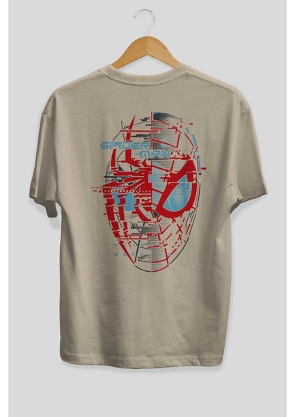 Spiderman (21) Arka Baskılı Bej Oversize T-Shirt Bisiklet Yaka Pamuk Erkek Kadın fiyatları