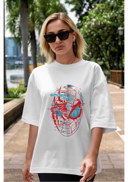 Spiderman (14) Ön Baskılı Beyaz Oversize T-Shirt Bisiklet Yaka Erkek Kadın indirimleri