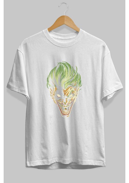 Joker (3) Ön Baskılı Beyaz Oversize T-Shirt Bisiklet Yaka Erkek Kadın fiyatları
