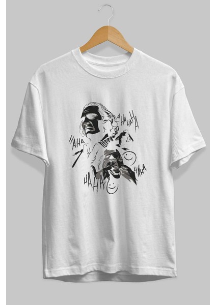 Joker 2 Ön Baskılı Beyaz Oversize T-Shirt Bisiklet Yaka Erkek Kadın fiyatları