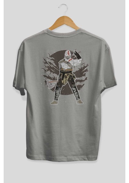 God Of War Arka Baskılı Gri Oversize T-Shirt Unisex Erkek Kadın Bisiklet Yaka fiyatları