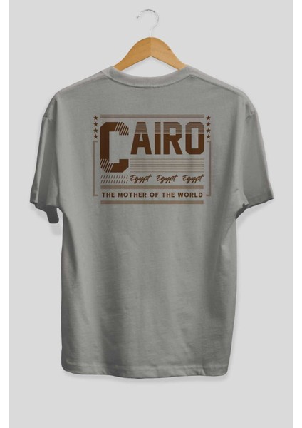 Cairo Arka Baskılı Gri Oversize T-Shirt Unisex Erkek Kadın Bisiklet Yaka fiyatları