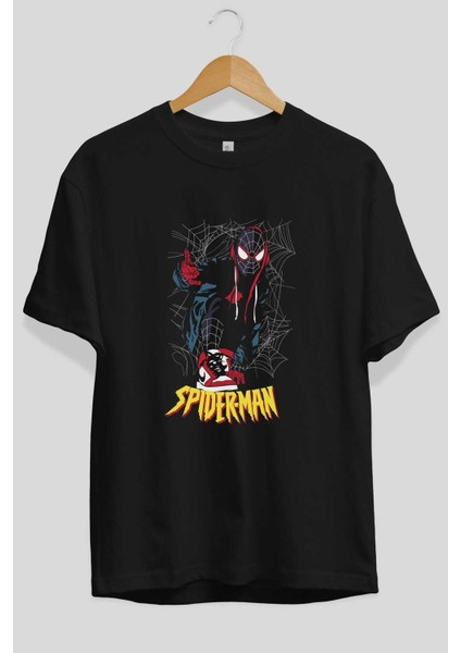 Spiderman (25) Ön Baskılı Siyah Oversize T-Shirt Bisiklet Yaka Erkek Kadın fiyatları