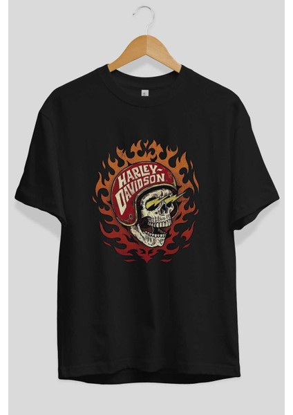 Harley Davidson 3 Ön Baskılı Siyah Oversize T-Shirt Bisiklet Yaka Erkek Kadın fiyatları