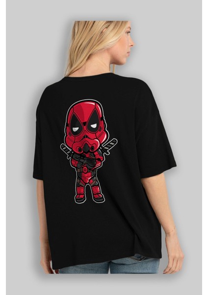 Deadpool (22) Arka Baskılı Siyah Oversize T-Shirt Bisiklet Yaka Pamuk Erkek Kadın fırsatları