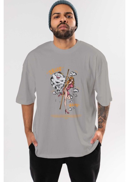 Zeus Nami Anime Ön Baskılı Gri Oversize T-Shirt %100 Pamuk Erkek Kadın