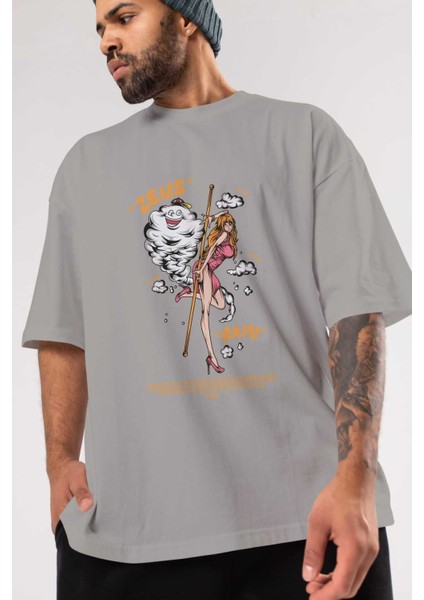 Zeus Nami Anime Ön Baskılı Gri Oversize T-Shirt %100 Pamuk Erkek Kadın modelleri