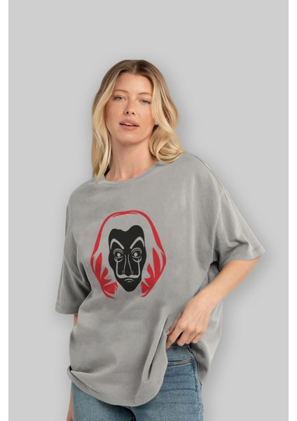 La Casa De Papel (8) Ön Baskılı Gri Oversize T-Shirt Bisiklet Yaka Pamuk Erkek Kadın fırsatları