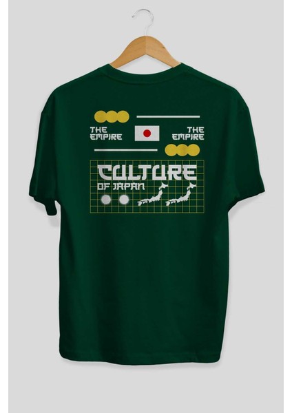 The Empire Culture Japan Arka Baskılı Zümrüt Yeşili Oversize T-Shirt Erkek Kadın Bisiklet Yaka fiyatları