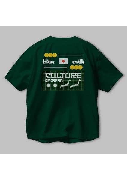 The Empire Culture Japan Arka Baskılı Zümrüt Yeşili Oversize T-Shirt Erkek Kadın Bisiklet Yaka modelleri