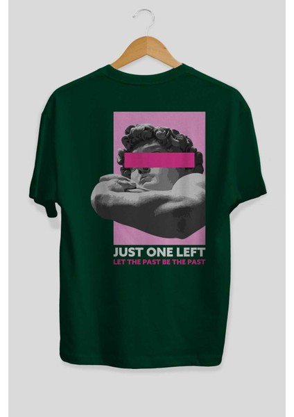 Just One Left Arka Baskılı Zümrüt Yeşili Oversize T-Shirt Unisex Erkek Kadın Bisiklet Yaka fiyatları