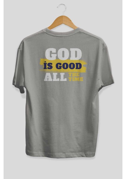 God Is Good Yazılı Arka Baskılı Gri Oversize T-Shirt Unisex Erkek Kadın Bisiklet Yaka fiyatları