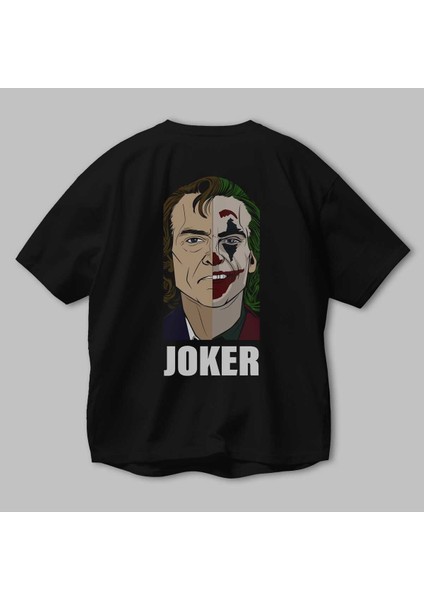 Joker (8) Arka Baskılı Siyah Oversize T-Shirt Bisiklet Yaka Pamuk Erkek Kadın modelleri