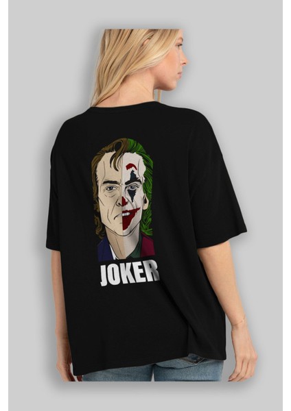 Joker (8) Arka Baskılı Siyah Oversize T-Shirt Bisiklet Yaka Pamuk Erkek Kadın fırsatları
