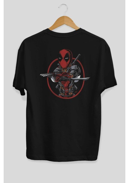 Deadpool (5) Arka Baskılı Siyah Oversize T-Shirt Bisiklet Yaka Pamuk Erkek Kadın fiyatları