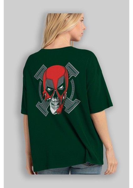 Deadpool (7) Arka Baskılı Zümrüt Yeşili Oversize T-Shirt Bisiklet Yaka Erkek Kadın fırsatları